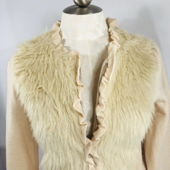 New Anthropologie M Faux Fur Jacket Cream Wool NWT - Picture 5 of 8